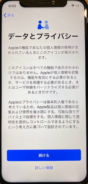 iPhone初期設定：データとプライバシー